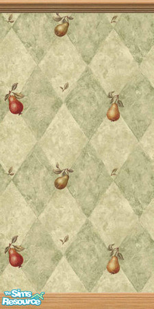 Sims 2 — Pears - Light Molding 1 by alturego — Pretty pear patterned wallpaper with light wood crown molding and