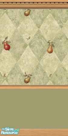 Sims 2 — Pears - Light Molding 2 by alturego — Pretty pear patterned wallpaper with light wood crown molding, chair rail