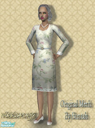 Sims 2 — Gramma Cream Floral by Nikki041498 — Pretty Cream floral dress. Just right for Spring. You must have Buntah's