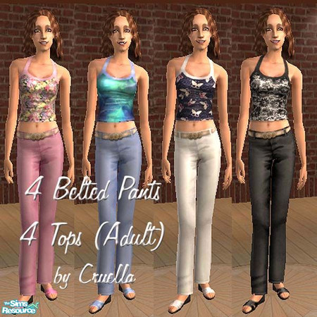 Sims 2 — am_4beltedpants4tops by Cruella — Low rise belted pants in four classic colors for spring and summer, with 4
