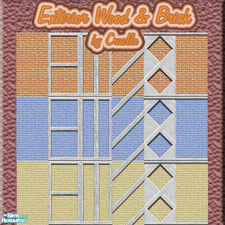 Sims 2 — am_WoodnBrick by Cruella — White washed wood planking over adobe, blue and yellow painted exterior brick.