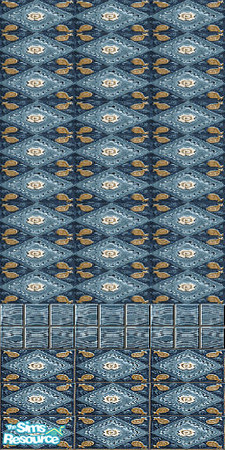 Sims 2 — Teal Tile and Matching Wallpaper by Lorah — Tiles in teal, cream and gold with matching wallpaper.