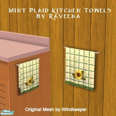 Sims 2 — Mint Plaid Kitchen Towel by Raveena — You must download Windkeeper's "Small Towel Mesh File" and her