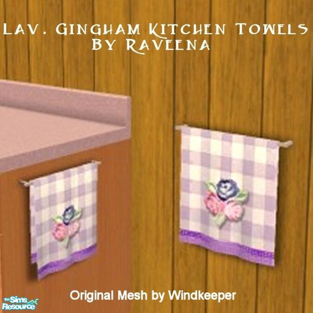 Sims 2 — Lav. Gingham Kitchen Towel by Raveena — You must download Windkeeper's "Small Towel Mesh File" and her