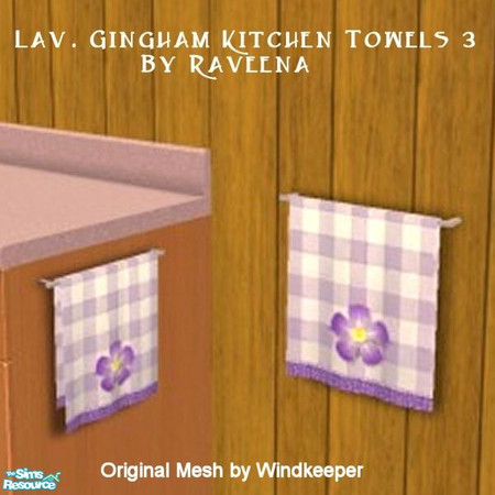 Sims 2 — Lav. Gingham Kitchen Towel 3 by Raveena — You must download Windkeeper's "Small Towel Mesh File" and