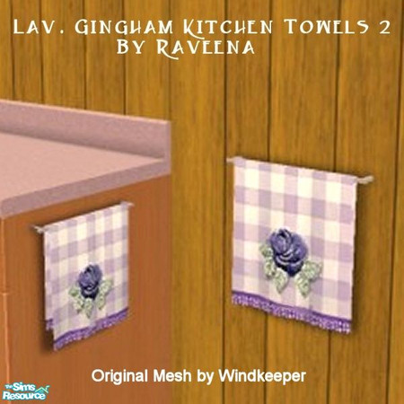 Sims 2 — Lav. Gingham Kitchen Towel 2 by Raveena — You must download Windkeeper's "Small Towel Mesh File" and