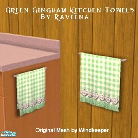 Sims 2 — Green Gingham Kitchen Towel by Raveena — You must download Windkeeper's "Small Towel Mesh File" and