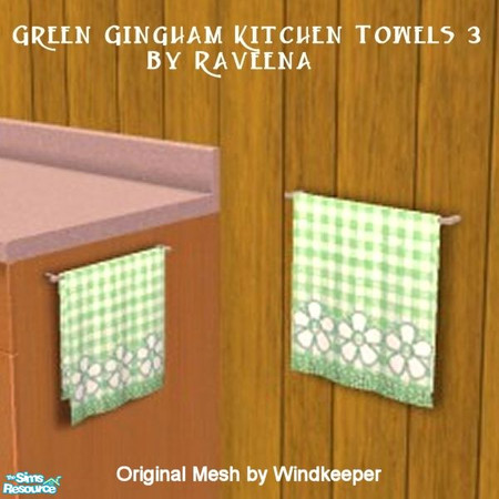 Sims 2 — Green Ginghan Kitchen Towel 3 by Raveena — You must download Windkeeper's "Small Towel Mesh File" and
