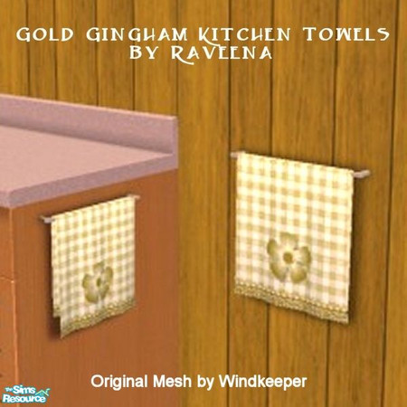 Sims 2 — Gold Gingham Kitchen Towel by Raveena — You must download Windkeeper's "Small Towel Mesh File" and her
