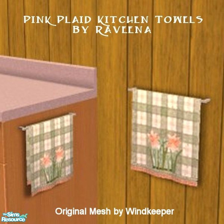 Sims 2 — Pink Plaid Kitchen Towel by Raveena — You must download Windkeeper's "Small Towel Mesh File" and her