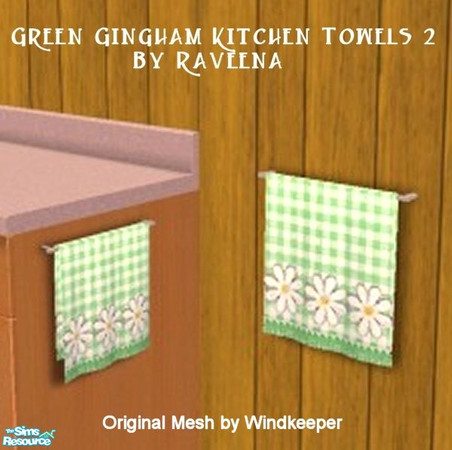 Sims 2 — Green Gingham Kitchen Towel 2 by Raveena — You must download Windkeeper's "Small Towel Mesh File" and