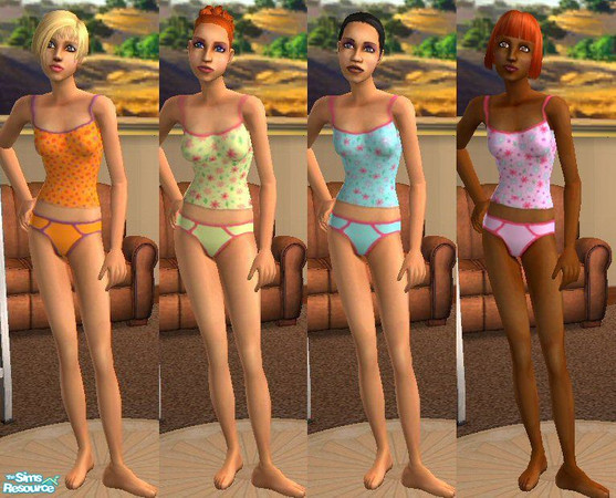 Sims 2 — Funky Flowered Undies Set by auracyan — Teen girls love flowers, and these undies have a funky flair to them
