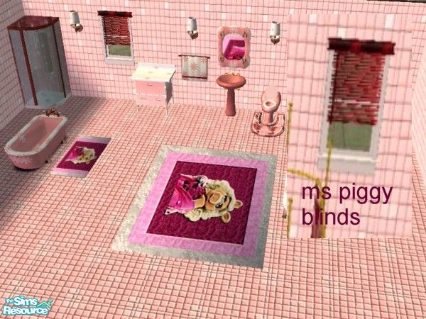Sims 2 — MS Piggy Bath blinds by ead425 — thanks to the muppets: 10 items, 1 floor, 1 wall: blinds, combo tub, mirror,