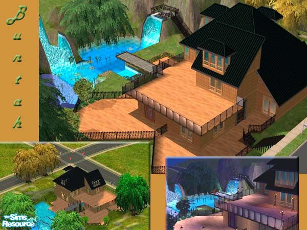 Sims 2 — Lake Canyon by buntah — Beautiful modern home with lake/pool with mountain waterfall and diving board. Large