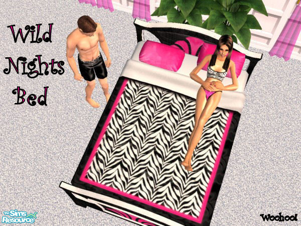 Sims 2 — Wild Nights Zebra Bed by Big Bad Shar — Zebra print bed with white satin sheets. For Wild Nights :)