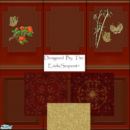 Sims 2 — Oriental Panel Set & Carpets by eriduserpent — Three panels with three carpets to choose from. Designed By