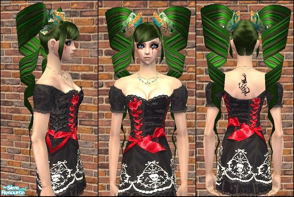 Sims 2 — Lolita Curlz Hair Recolours - DarkGreen by Daislia — 7 more colour options for Wicked_sims\'s cute hair mesh.