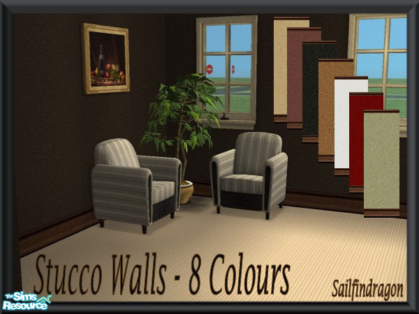 Sims 2 — Stucco Wall Set by sailfindragon — Spice up the home with these Stucco Wall Set. Finished with Dark Wood Kick