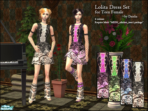 Sims 2 — Lolita Dress Set for TF by Daislia — Layered lace dress for Teen Female in 4 colours, need mesh by ulkrhsn.