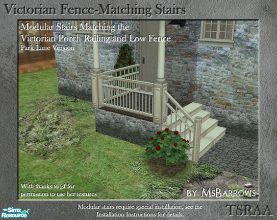 Sims 2 — Victorian Fence-Matching Stair - Park Lane by MsBarrows — A Park Lane version of modular stairs to match my