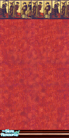 Sims 2 — Heavenly Silk in Red by naememac — Royal Red colored silk with hand painted border of Asian Ladies. Complete