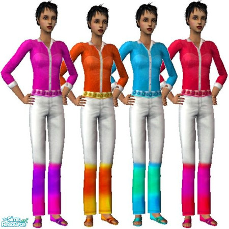 Sims 2 — Colors of the Rainbow by Dgandy — Get ready for summer in these rainbow colored jean sets. Jeans have airbrushed