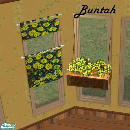Sims 2 — Yellow Flowers by buntah — Find it in the curtains category. On a flat wall, it's a window box. Diagonally it