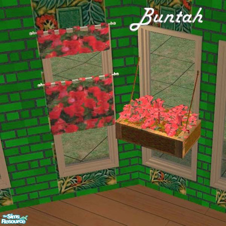 Sims 2 — Red Flowers by buntah — Find it in the curtains category. On a flat wall, it's a window box. Diagonally it