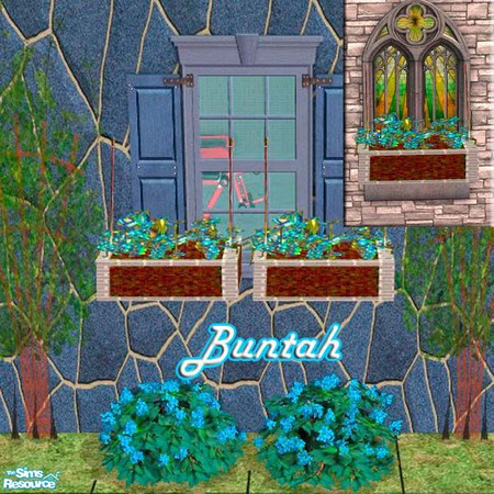 Sims 2 — Gray Cinderblock Window Box by buntah — Find it in the curtains category. On a flat wall, it's a window box.