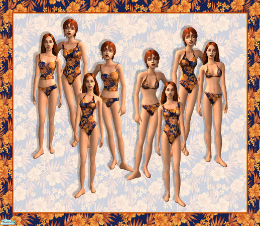 Sims 2 — Red's Blue and Orange Bathing Suit Set by red1060 — Red's Blue and Orange Bathing Suit Set