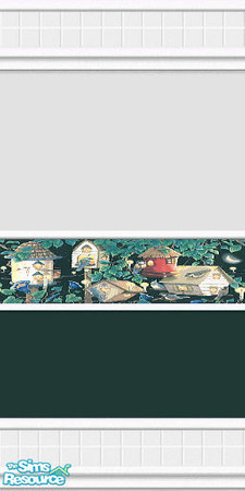 Sims 2 — Bird Houses Bath by Lorah — Grey paint, green paint, bird houses border and tile. 