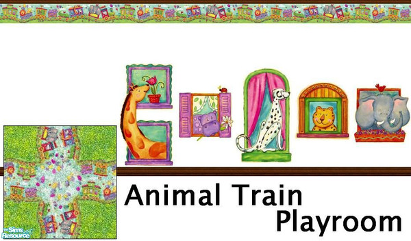 Sims 2 — Animal Train Playroom by Lorah — Animal Train makes a delightful playroom. This vivid border in blue, green,