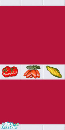 Sims 2 — Red & White Tile Accent Wall by miss_beki — Red Painted Wall with White Ceramic Picture Tile Accent. part of