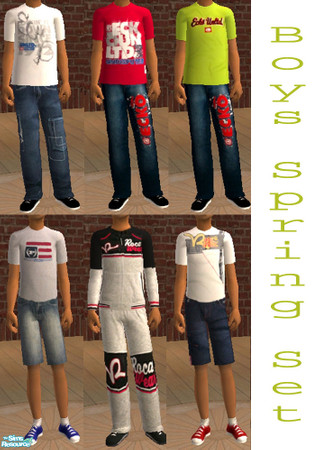 Sims 2 — Boys Spring Designer Set by ShortyBoo — Six designer outfits for you boys from Ecko, Phat Farm and Rocawear.