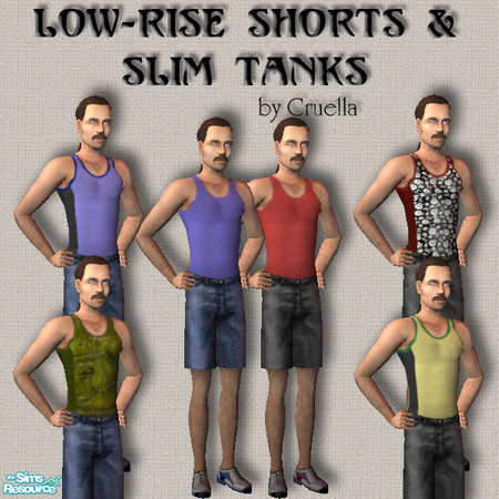 Sims 2 — am_LowRiseShortsSlimTanks by Cruella — These low-rise jean shorts fit nice below the waist. You will need the 6