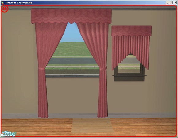 Sims 2 — Crimsonia Curtains by dddrake — A crimson red kitchen set.