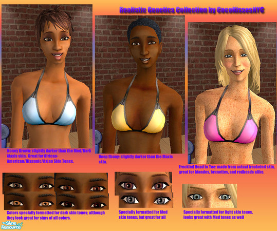 Sims 2 — Realistic Genetics Eye Collection #1 by oldmember_CocoKissesNYC — Featuring: 4 Eyes for dark skin 2 Eyes for med