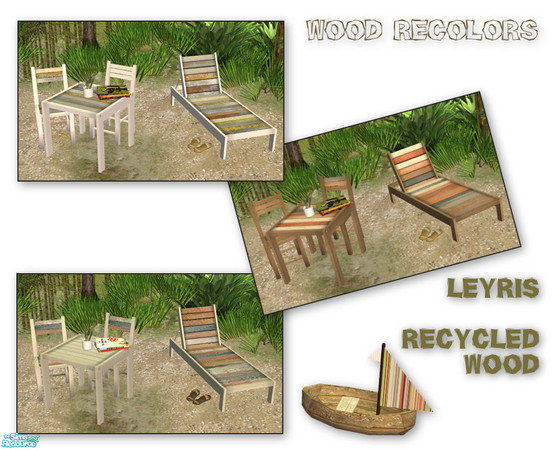 Sims 2 — Leyris wood recolors by mirake — We all need choice, don\'t we :) Recolors the 2 tables, chair and lounger of