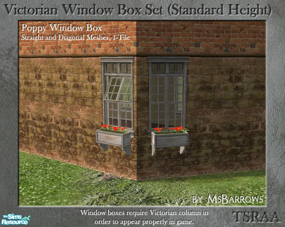 Sims 2 — Victorian Window Box - Poppy 1-Tile (Diagonal) by MsBarrows — Window box with poppies for standard-height 1-tile