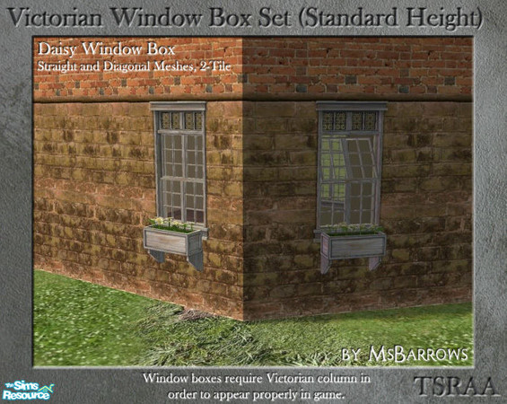 Sims 2 — Victorian Window Box - Daisy 2-Tile (Diagonal) by MsBarrows — Window box with boxwood for standard-height 2-tile