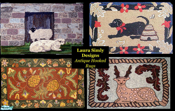 Sims 2 — Laura Simly Antique Hooked Rug Set by debs913 — Four rare antique hooked rugs in traditional folk art patterns