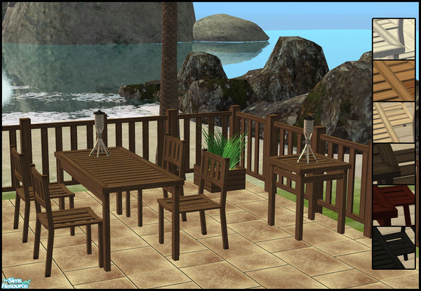 Sims 2 — Rhory Patio Set - Wood Recolors by sim_man123 — 6 wood recolors for my Rhory Patio Set. These files will recolor