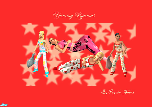Sims 2 — Yummy Pyjamas by psycho_shexi — Set of pyjamas including Yummy sushi Cherry Chirpy Bird and Pussycat please