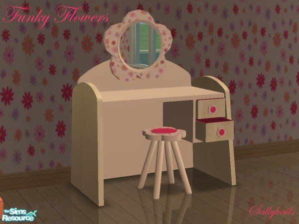 Sims 2 — Funky Flowers Kids Bedroom - Vanity Table by sallyhails — Bright and cheerful pink, orange and light wood