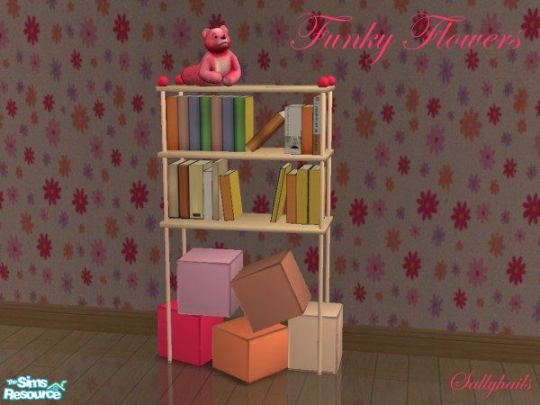 Sims 2 — Funky Flowers Kids Bedroom - Bookcase by sallyhails — Bright and cheerful pink, orange and light wood recolours