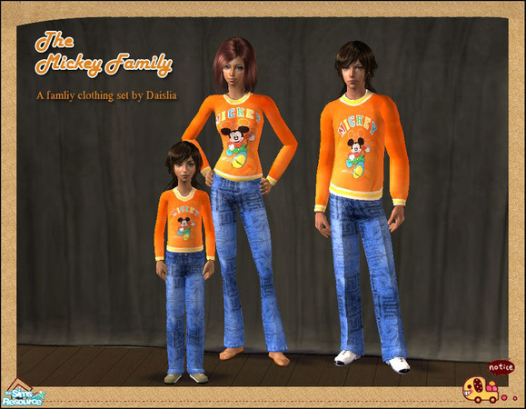 Sims 2 — Mickey Mouse Family Set by Daislia — This set was base on a clothing which I had in real life. just made it for