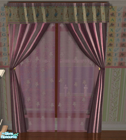 Sims 2 — Baby Girl\'s Beatrix Potter Room Drapes by lisa9999 — Done in a soft pink with a Beatrix Potter top trim. A pink