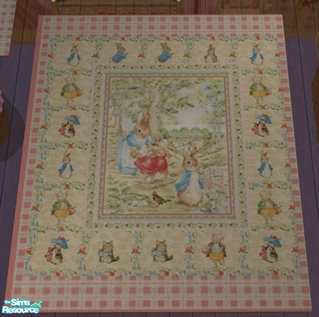 Sims 2 — Baby Girl\'s Beatrix Potter Room 3x4 Area Rug by lisa9999 — A Beatrix Potter print surrounded by a pink check