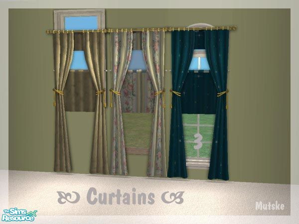 Sims 2 — Curtain set 3 long by Mutske — 3 sets of curtain. Use moveobjects on to put the 2 curtains above each other. 