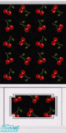 Sims 2 — Cherry Bomb White Wallpaper by v00deux — Cherry pattern paper with white painted wood